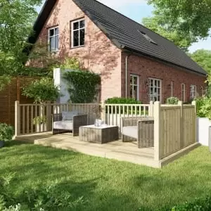 Image of Power 8 x 16ft Timber Decking Kit With Handrails On 3 Sides - Garden & Outdoor