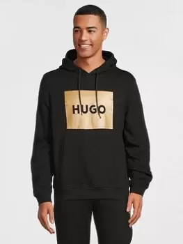 Image of HUGO Duratschi_g Metalic Logo Overhead Hoodie - Black, Size L, Men