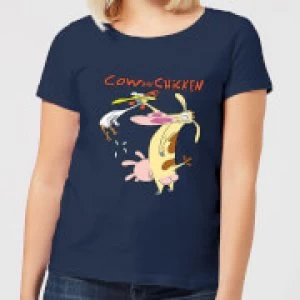Image of Cow and Chicken Characters Womens T-Shirt - Navy - M
