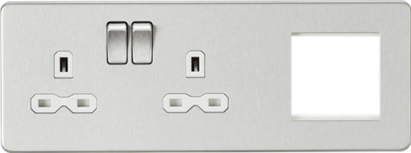 Image of KnightsBridge Screwless 13A 2G DP Socket + 2G Modular Plate - Brushed Chrome, White Insert SFR192LBCW