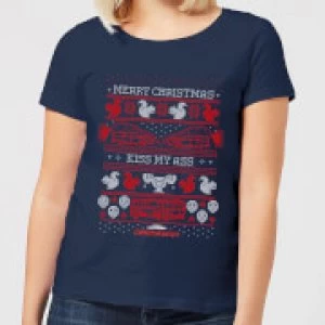 Image of National Lampoon Merry Christmas Knit Womens Christmas T-Shirt - Navy - S