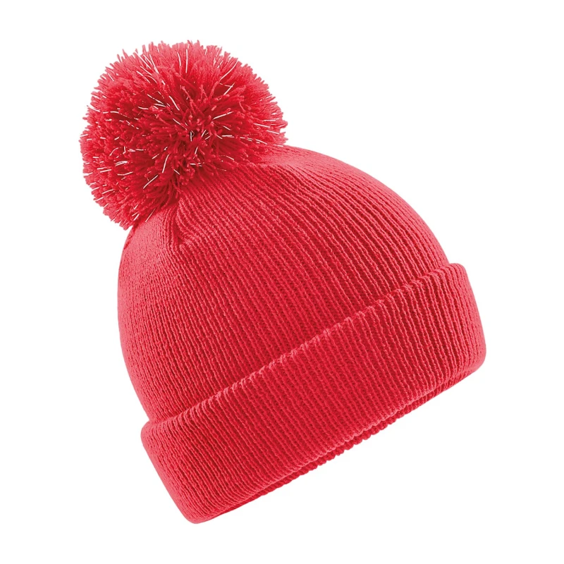 Image of Beechfield Reflective Bobble Beanie in Light Red Light Red Unisex One Size