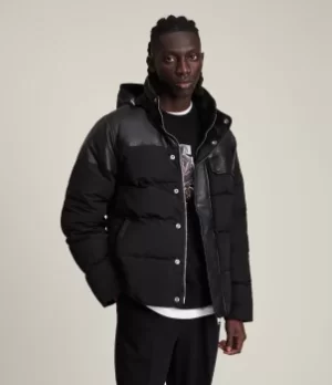 Image of AllSaints Mens Woodrow Puffer Coat, Black, Size: M