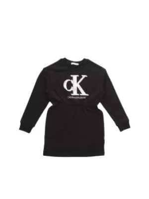 Image of Calvin Klein Jeans Girls Monogram Sweatshirt Dress - Black