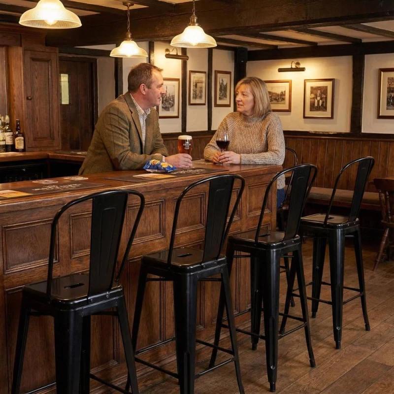 Image of FWStyle Bistro Set Of 4 24" Black Gloss Metal Bar Chairs Black Unisex