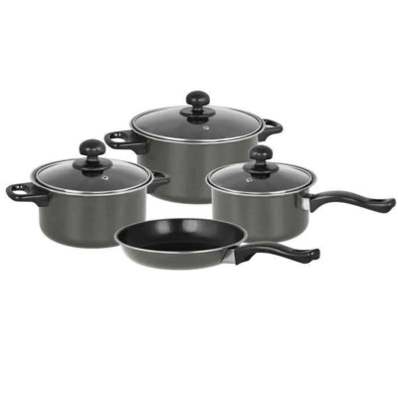 Image of Gr8 Home Non Stick 7 Piece Cooking Pot Frying Pan Saucepan Cookware Set Grey