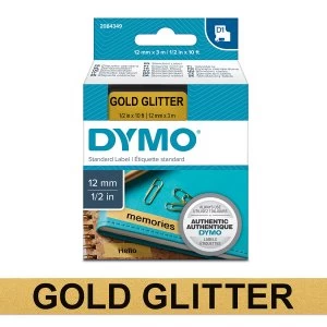 Image of Dymo 2084349 D1 12mm x 3m Black on Gold Glitter Tape