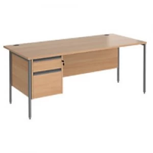 Image of Straight Desk with Beech Coloured MFC Top and Graphite H-Frame Legs and 2 Lockable Drawer Pedestal Contract 25 1800 x 800 x 725mm