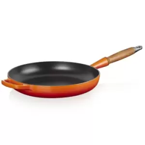 Image of Le Creuset 28cm Cast Iron Frying Pan With Wooden Handle Volcanic
