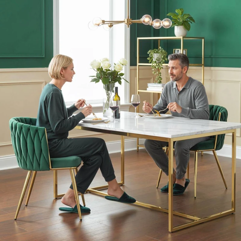 Image of HOMCOM Upholstered Kitchen Chairs Set of 2 with Woven Backrest in Dark Green Size: 2 Pack Dark Green Unisex 2 Pack