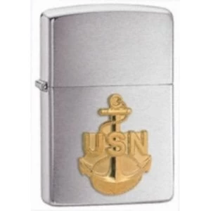 Image of Zippo US Navy Anchor Emblem Brushed Chrome Windproof Lighter