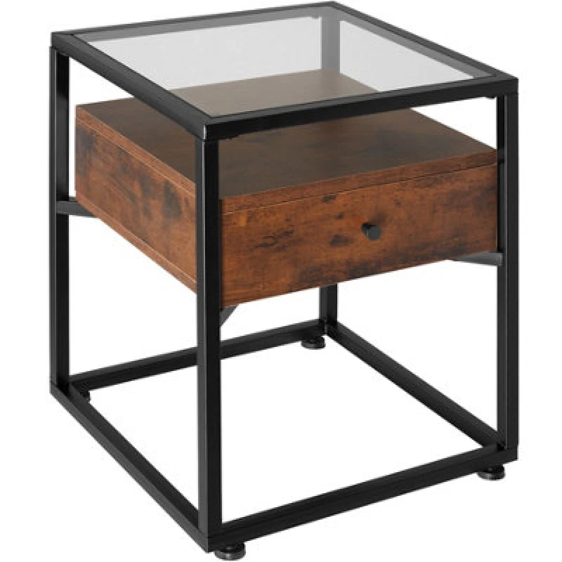 Image of Tectake Bedside Table Preston - Industrial Wood Dark, Rustic