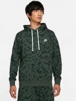Image of Nike Club Camo Hoodie - Green, Size L, Men