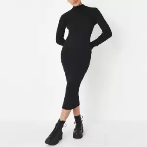 Image of Missguided Petite Rib High Neck Knit Midaxi Dress - Black