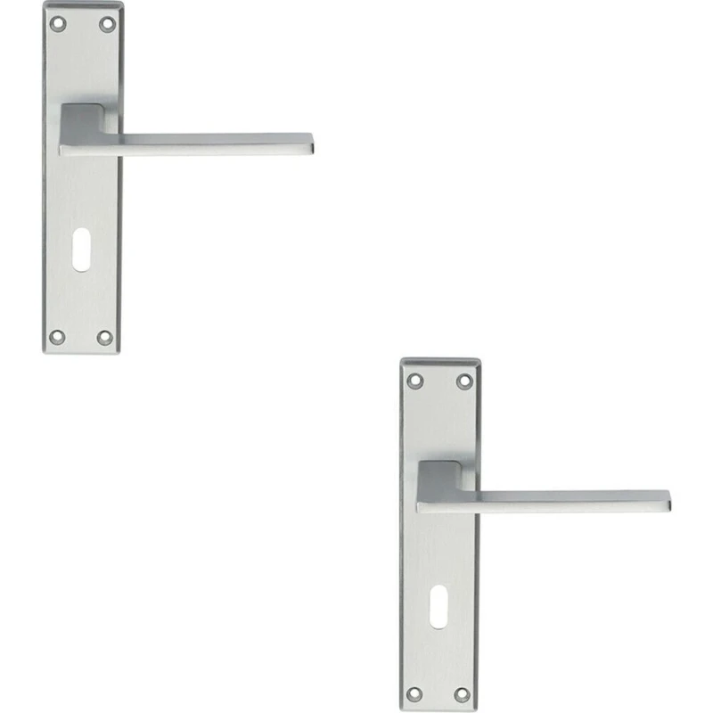 Image of Loops 2x Flat Straight Lever on Lock Backplate Door Handle 180 x 40mm Satin Chrome Multi