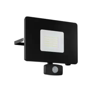 Image of IP44 Outdoor Flood Light & PIR Sensor Black Aluminium 50W Built in LED