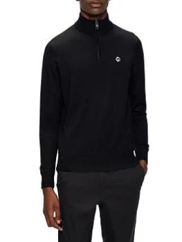 Image of Ted Baker Knitted Quarter Jumper - Black, Size 2, Men