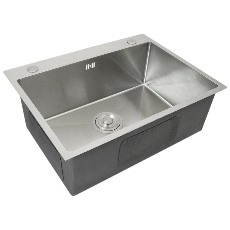 Image of Kitchen Sink Stainless Steel Square Brushed Handmade Commercial Single Bowl