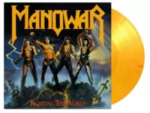 Image of Manowar Fighting The World - Yellow Flamed Coloured Vinyl 180 Gram 2022 UK vinyl LP MOVLP3207