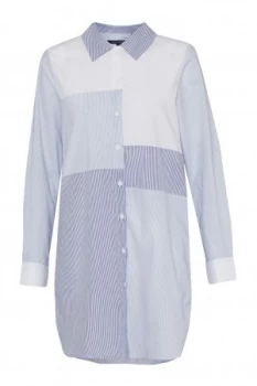 Image of French Connection City Stripe Oversized Shirt Dress Blue