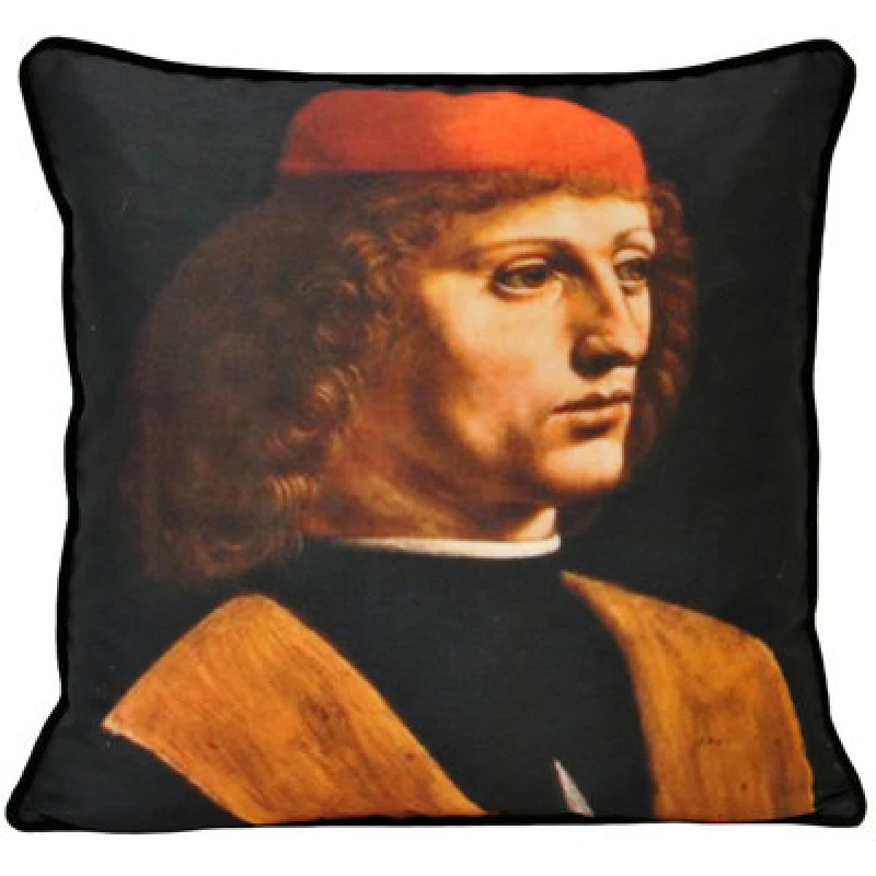 Image of Paoletti Paoletti Leonardo Musician Printed Piped Cushion Size: 45cm x 45cm Multi 45cm x 45cm Unisex 5025532272980