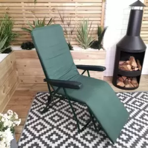 Image of Padded Outdoor Garden Patio Recliner / Sun Lounger in Plain Green