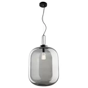 Image of Merano Durham 35cm Globe Pendant Ceiling Light Black Aluminium, Smoke Glass LED E27