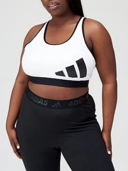 Image of adidas Believe This 3 Bar Logo Bra - Plus Size - Medium Support - White/Black, Size 2X, Women