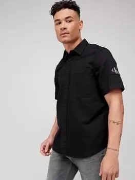Image of Calvin Klein Jeans Linen Short Sleeve Shirt, Black Size M Men