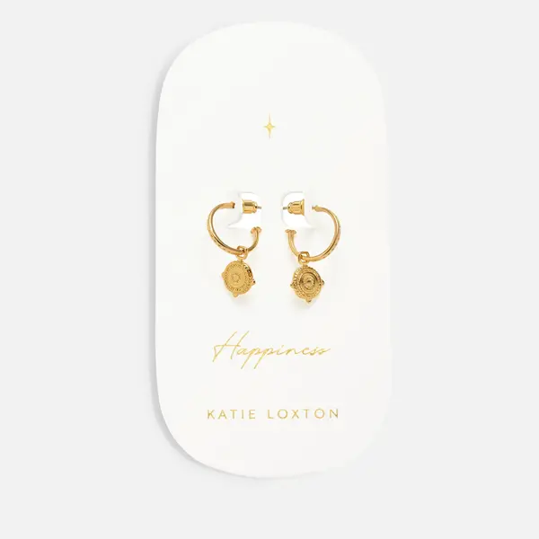 Image of Katie Loxton Womens Happiness Coin Hoop Earrings - Gold