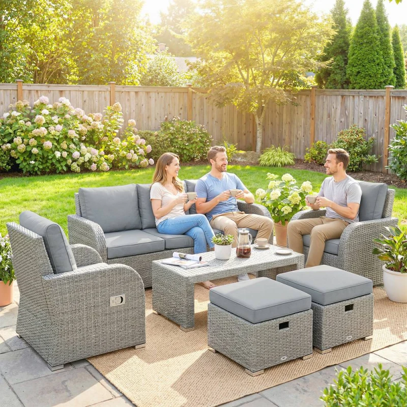 Image of OUTSUNNY Rattan Garden Furniture Set with Recliners, Footstools, Dark Grey Dark Grey Unisex