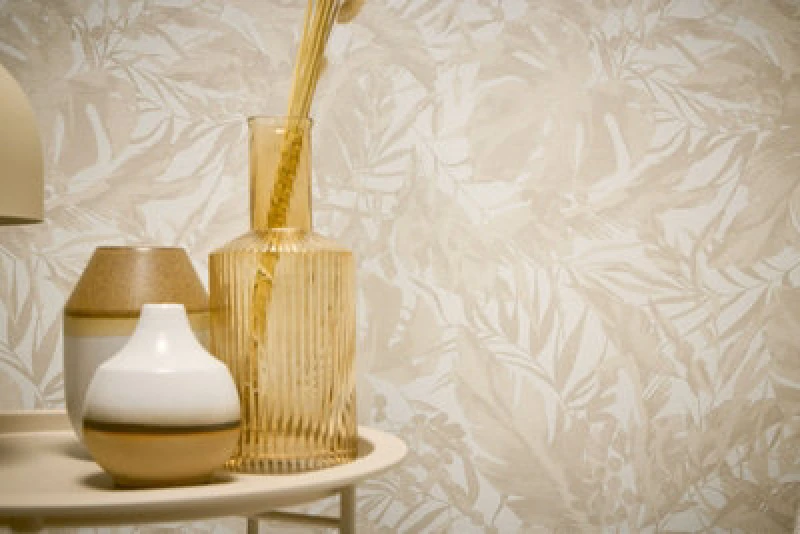 Image of As Creation Bricoflor Non-Woven Wallpaper, Leaf & Palm Wallpaper In Beige, Cream - 10,05 X 0,53 M