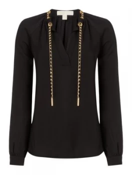 Image of Michael Kors Long sleeve chain neck top Black