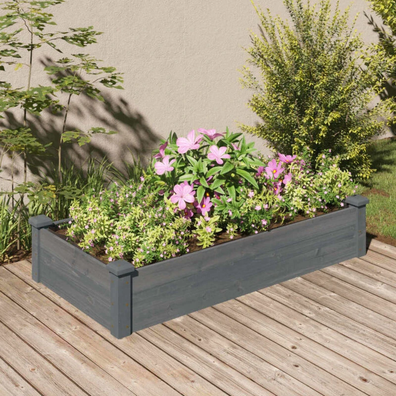 Image of vidaXL Garden Raised Bed w/ Liner Grey 120x60x25cm Solid Wood Fir, Grey 364291