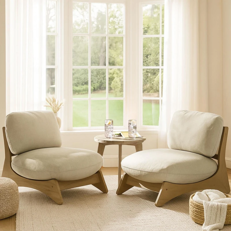 Image of FurnitureboxUK FurnitureboxUK Iko 2x Wood & Cream Chairs + Side Table Outdoor / Indoor Set in Brown Brown One Size Unisex 5056784315750