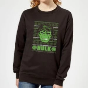 Image of Marvel Hulk Face Womens Christmas Sweatshirt - Black