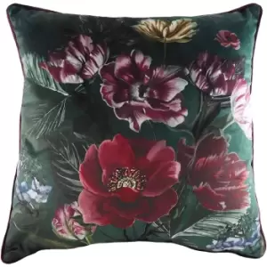 Image of Evans Lichfield Eden Bloom Cushion Cover (One Size) (Emerald Green/Deep Red)