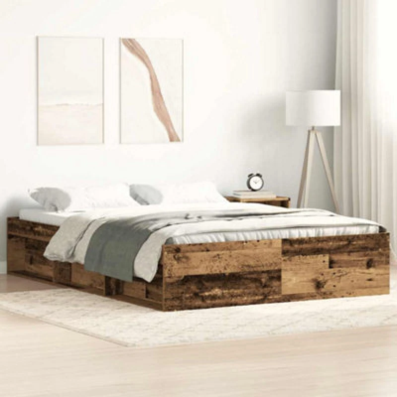 Image of Vidaxl Bed Frame Without Mattress Old Wood 140X190Cm Engineered Wood