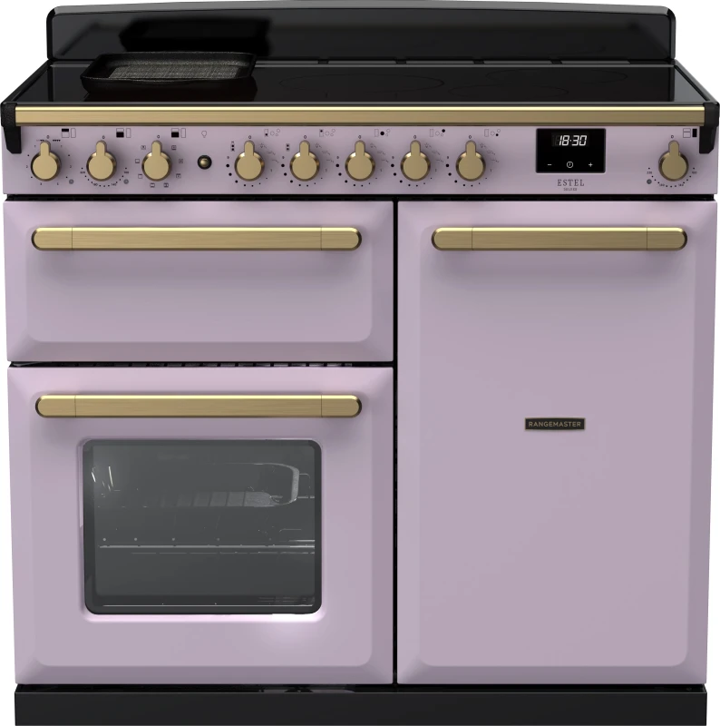 Image of Rangemaster Estel Deluxe ESDL100EIPHTH/AB1 100cm Electric Range Cooker with Induction Hob - Heather / Antique Brass - A/A Rated
