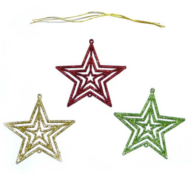 Image of Shatchi 3Pcs Glitter Stars Christmas Tree Xmas Party Hanging Ornament Decor,1PK Multi