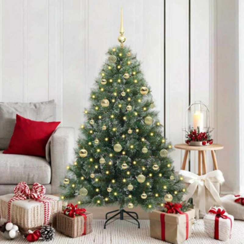 Image of vidaXL Artificial Christmas Tree with 150 LEDs, Gold Balls Green 150cm PE and PVC, Green 3397839