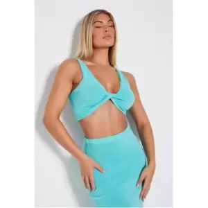 Image of I Saw It First Bright Blue Twist Front Plunge Knitted Bralet Co-Ord - Blue