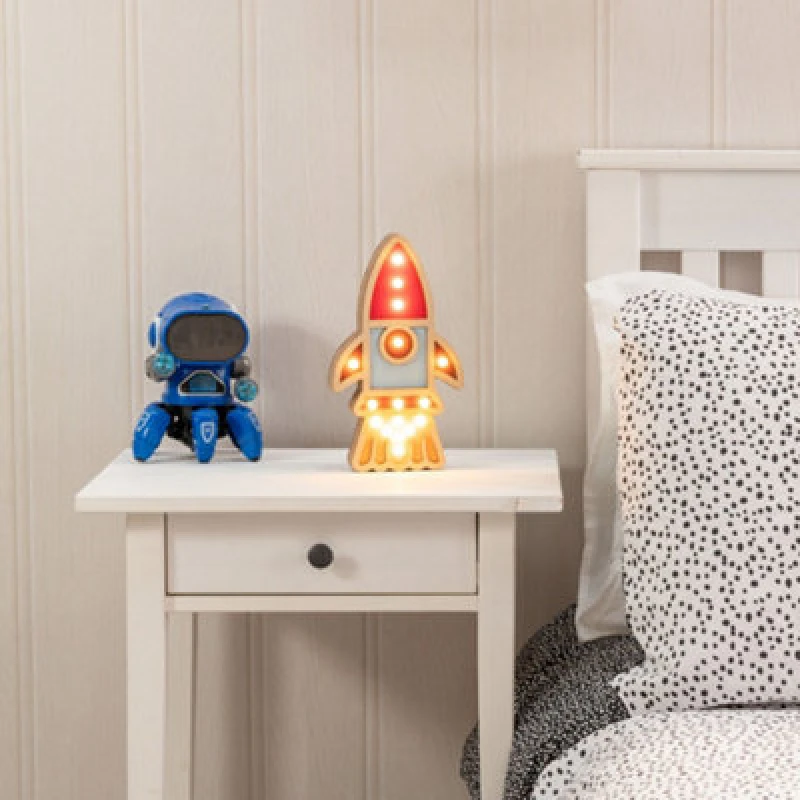 Image of ValueLights Kids Battery Powered Wooden Rocket Wall or Table Lamp Multi