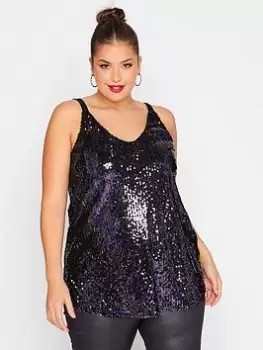 Image of Yours Sequin Mesh Cami - Black, Size 16, Women