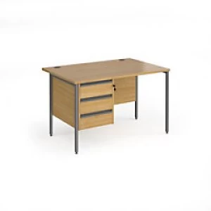 Image of Dams International Straight Desk with Oak Coloured MFC Top and Graphite H-Frame Legs and 3 Lockable Drawer Pedestal Contract 25 1200 x 800 x 725mm