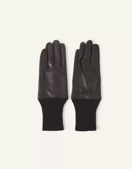 Image of Accessorize Leather Cuff Gloves Black, Size: One Size
