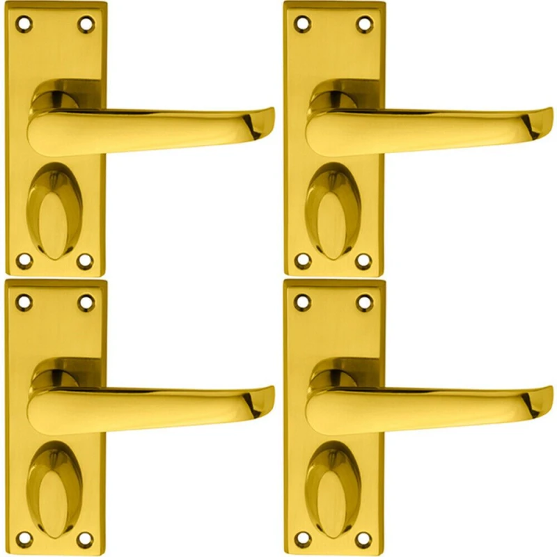 Image of Loops 4x PAIR Straight Handle on Short Privacy Backplate 118 x 42mm Polished Brass Metallics
