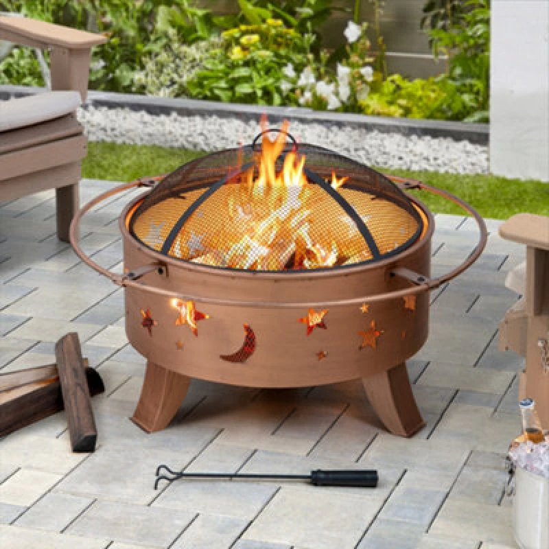 Image of Sunjoy 83Cm Outdoor Patio Fire Pit, Wood Burning Fire Pit Includes Lid & Poker