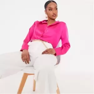 Image of I Saw It First Satin Button Front Shirt - Pink