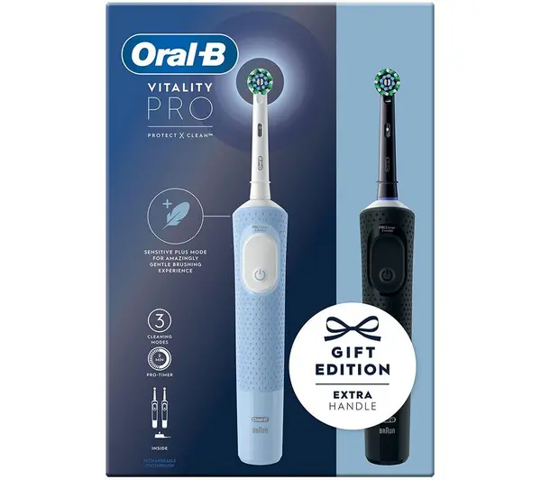 Image of Oral B Vitality Pro Black & Blue Duo Electric Toothbrush 2Pcs